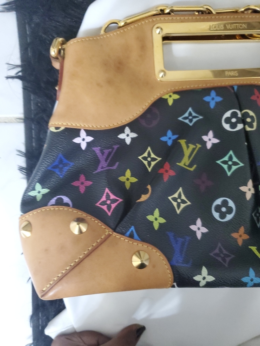 Louis Vuitton Multicolor Monogram Black Canvas and Tan Leather Shoulder Bag - Picture 4 of 13